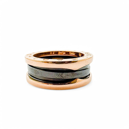 18k Rose Gold with Ceramic Center Bulgary B.Zero1 2 Band Ring 6.25US
