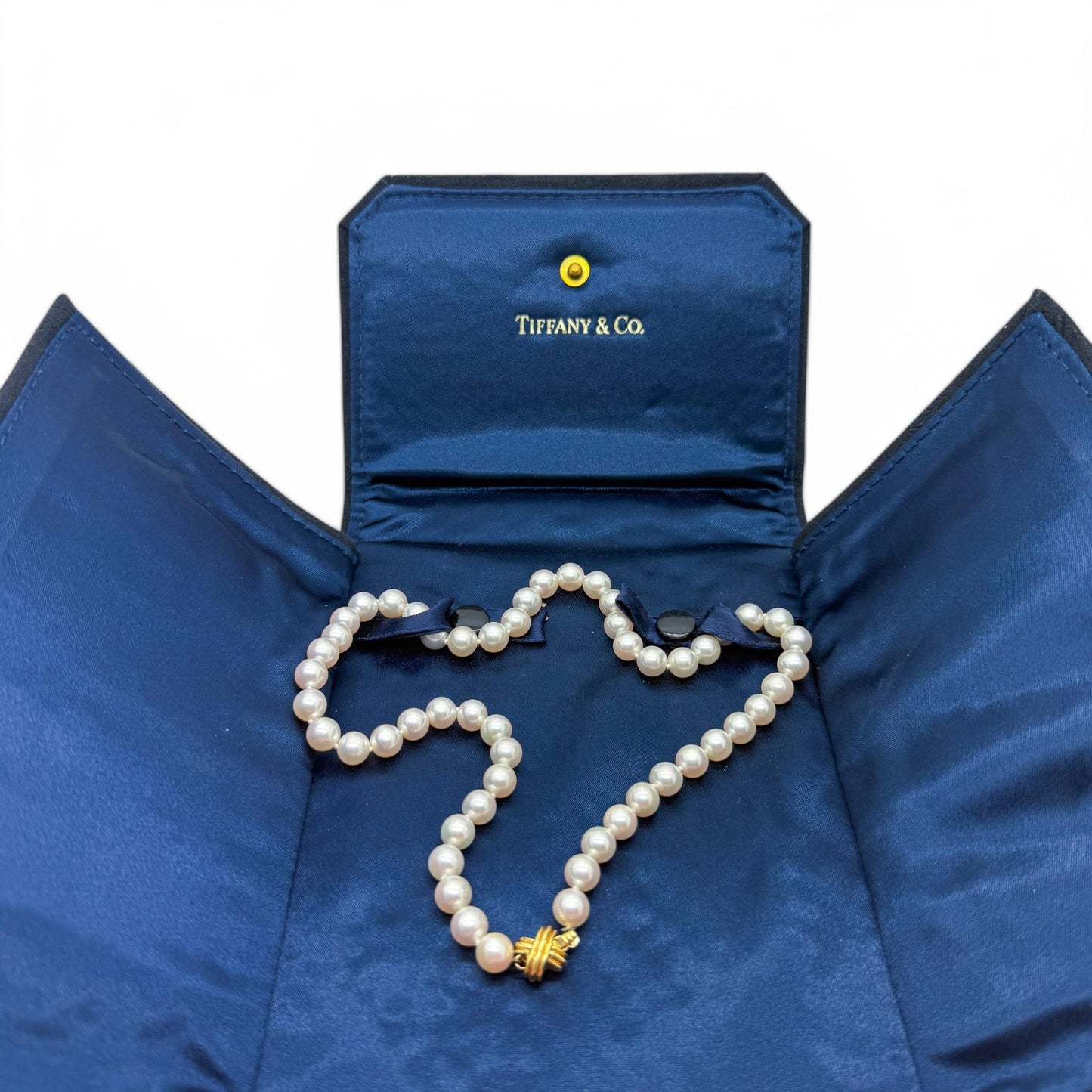 Tiffany & Co. Pearl Necklace with 18k Yellow Gold X Clasp 16" 31.38g