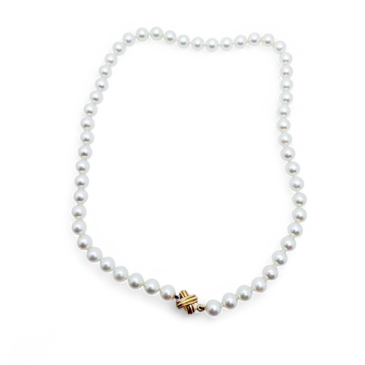 Tiffany & Co. Pearl Necklace with 18k Yellow Gold X Clasp 16" 31.38g