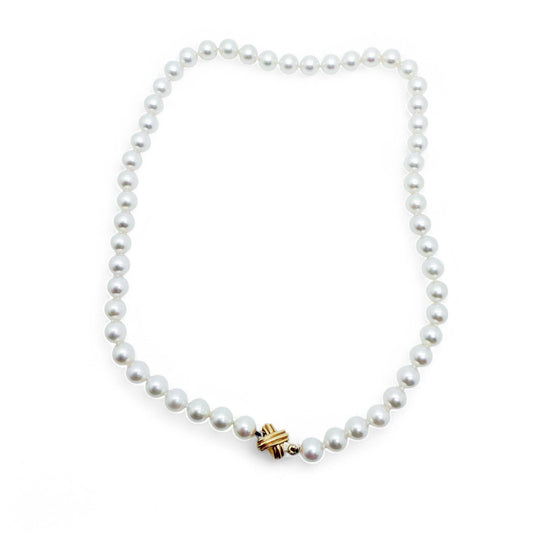Tiffany & Co. Pearl Necklace with 18k Yellow Gold X Clasp 16" 31.38g