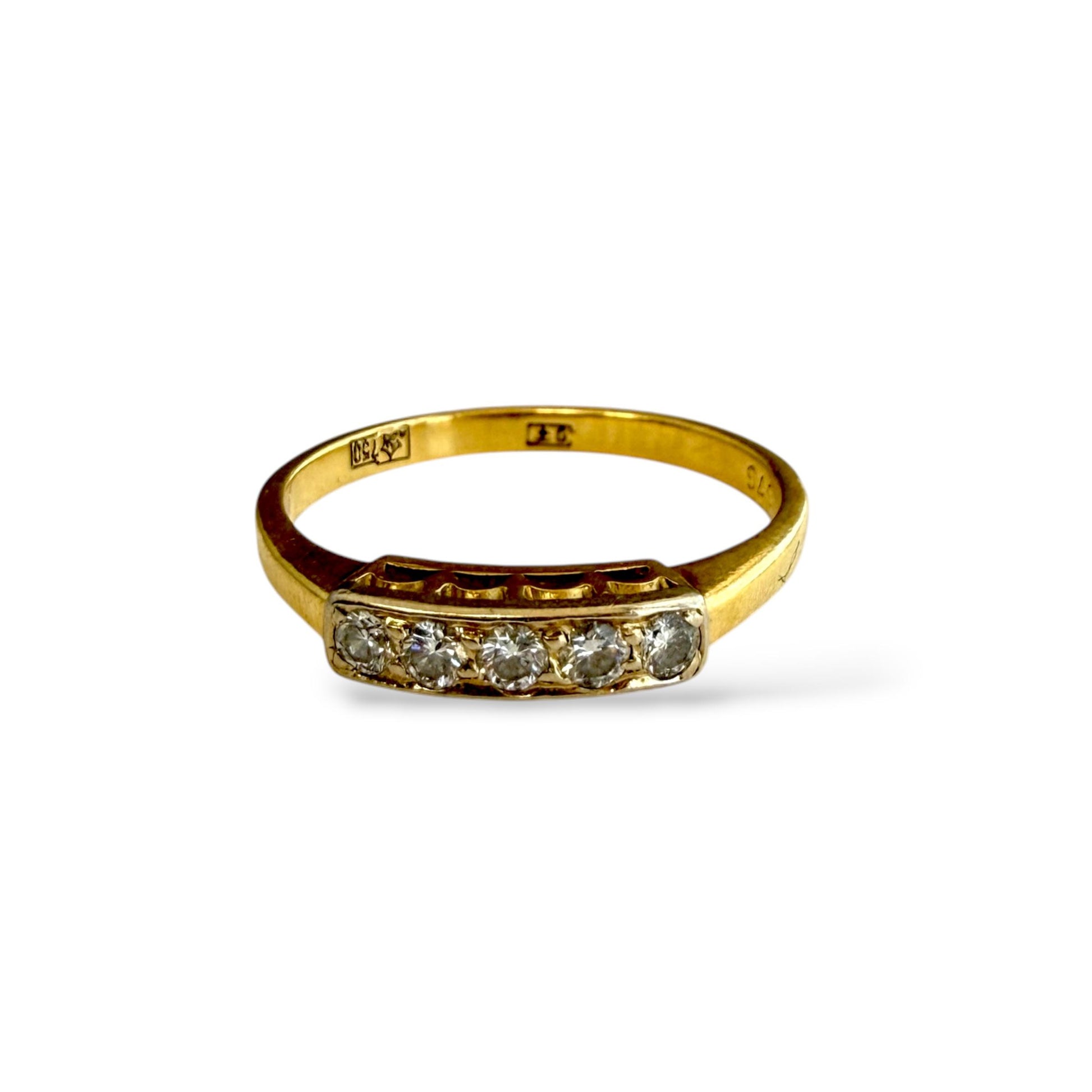 Vintage 0.15cttw. White Diamond 5 Stone Ring in 18k Yellow Gold 6.5US 2.35g.