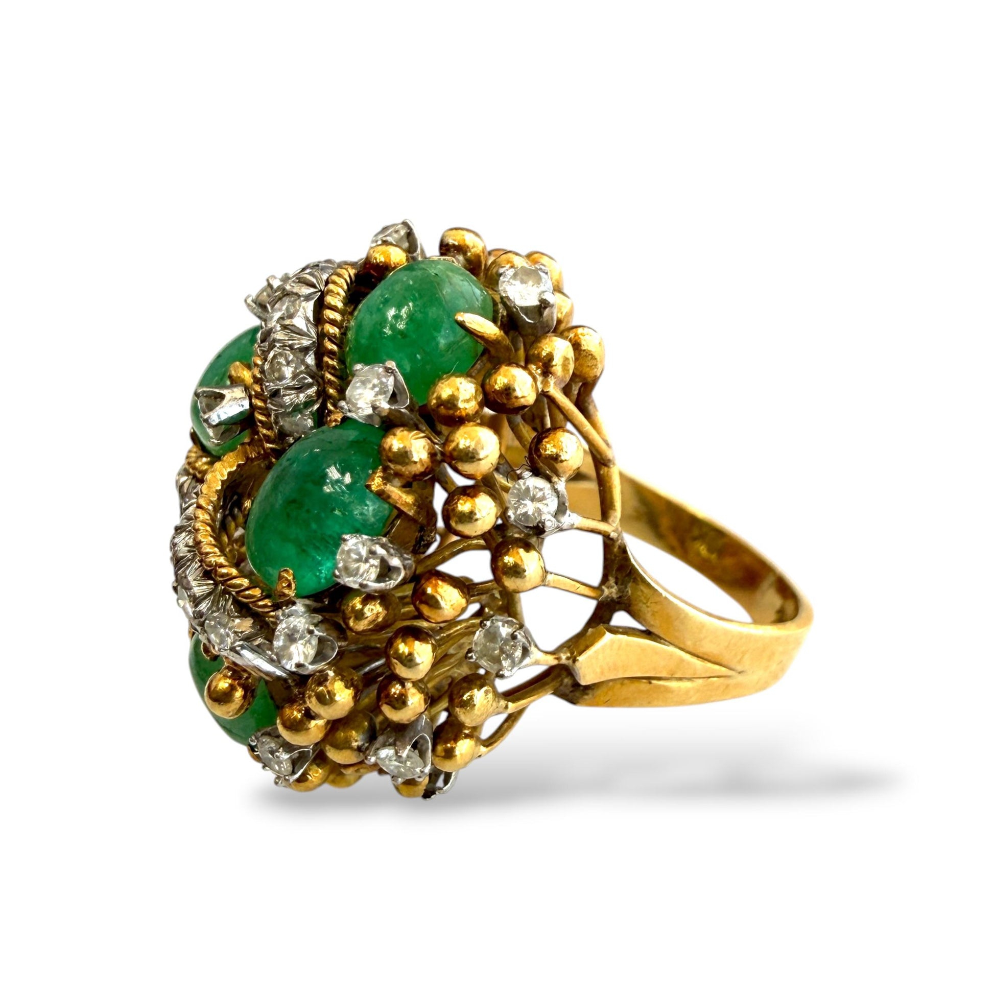 Vintage 18k Yellow Gold Ring with Emeralds and White Diamonds 5.5US 17.13g.