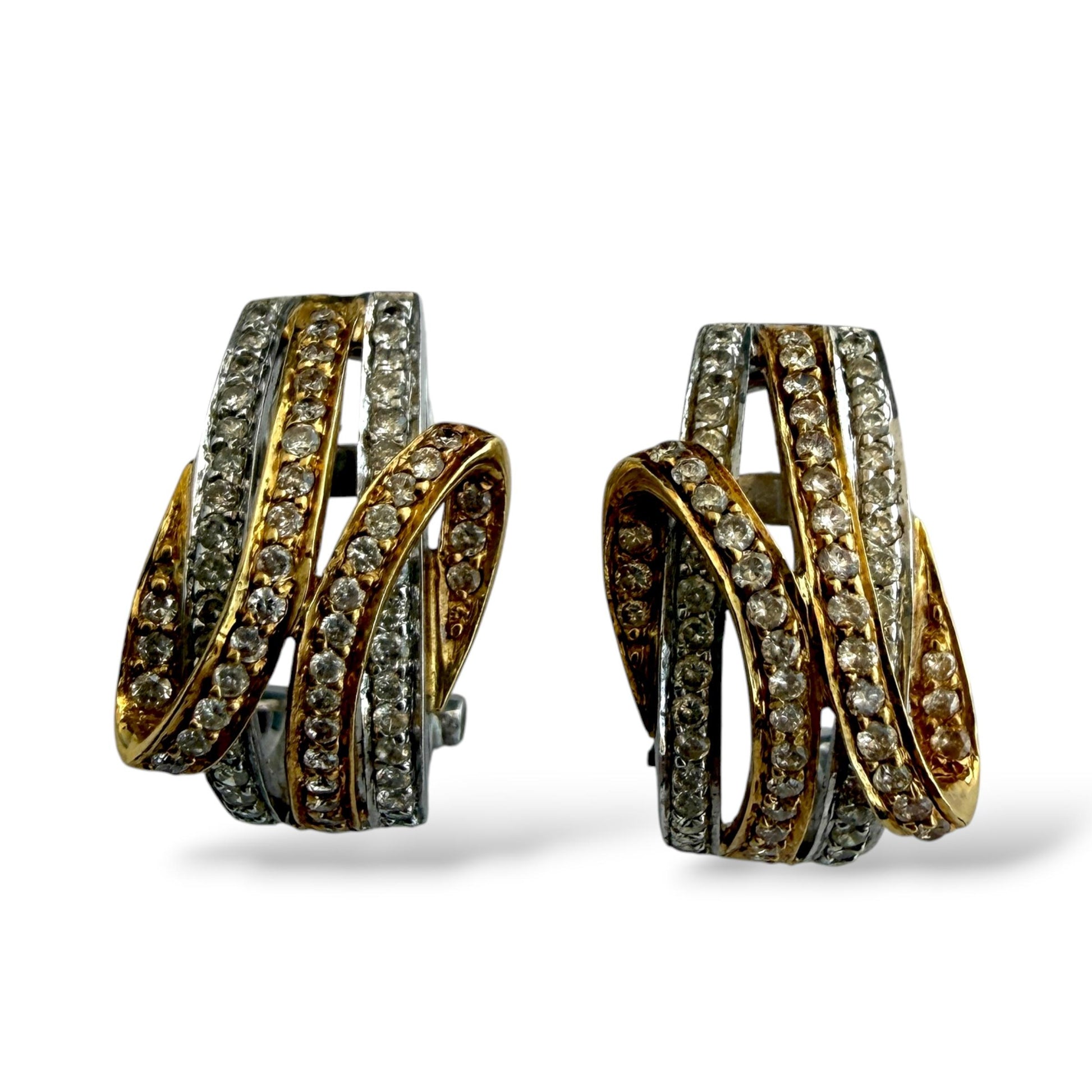 0.75cttw. White Diamond Vintage Earrings Two Tone 18k Gold 6.76g.
