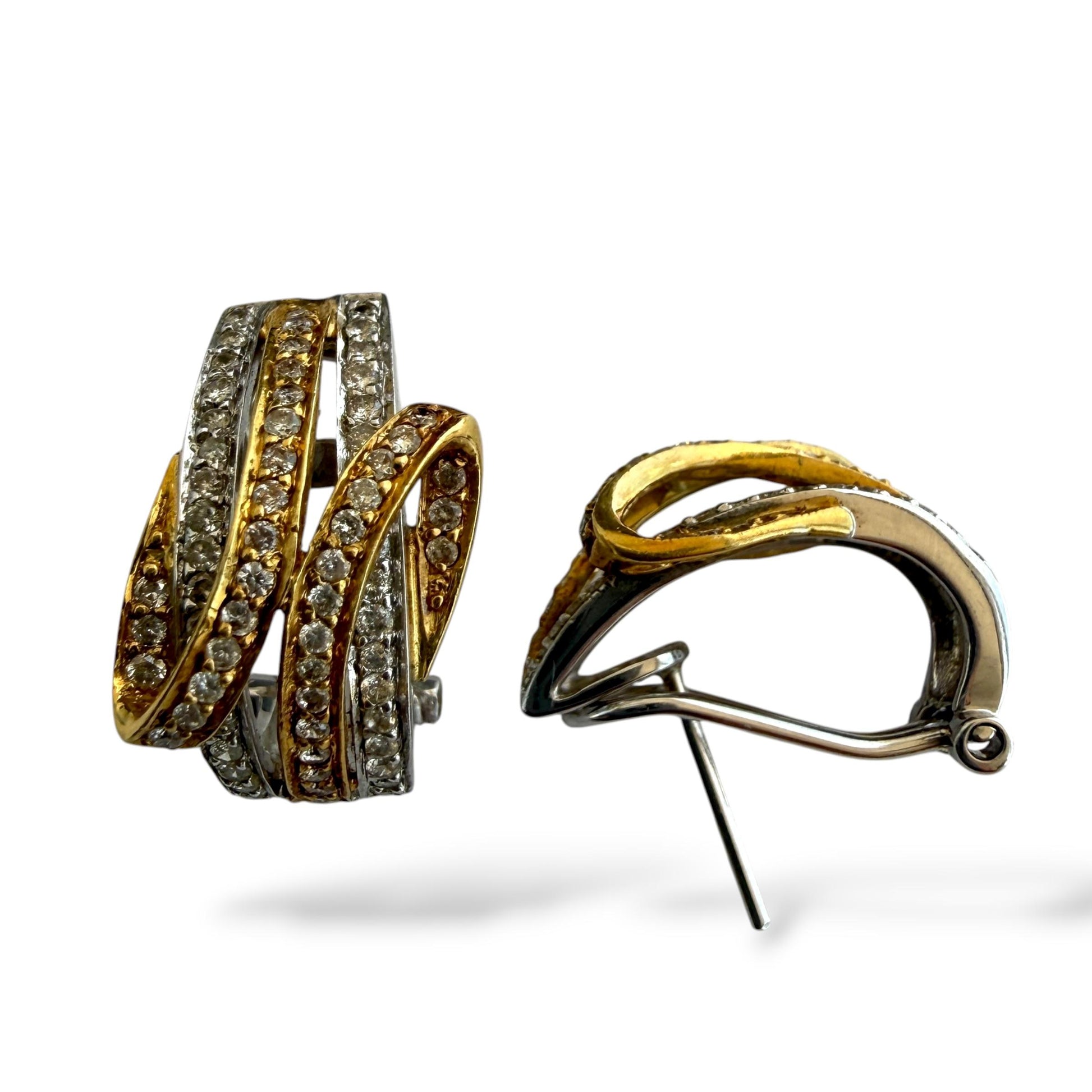 0.75cttw. White Diamond Vintage Earrings Two Tone 18k Gold 6.76g.
