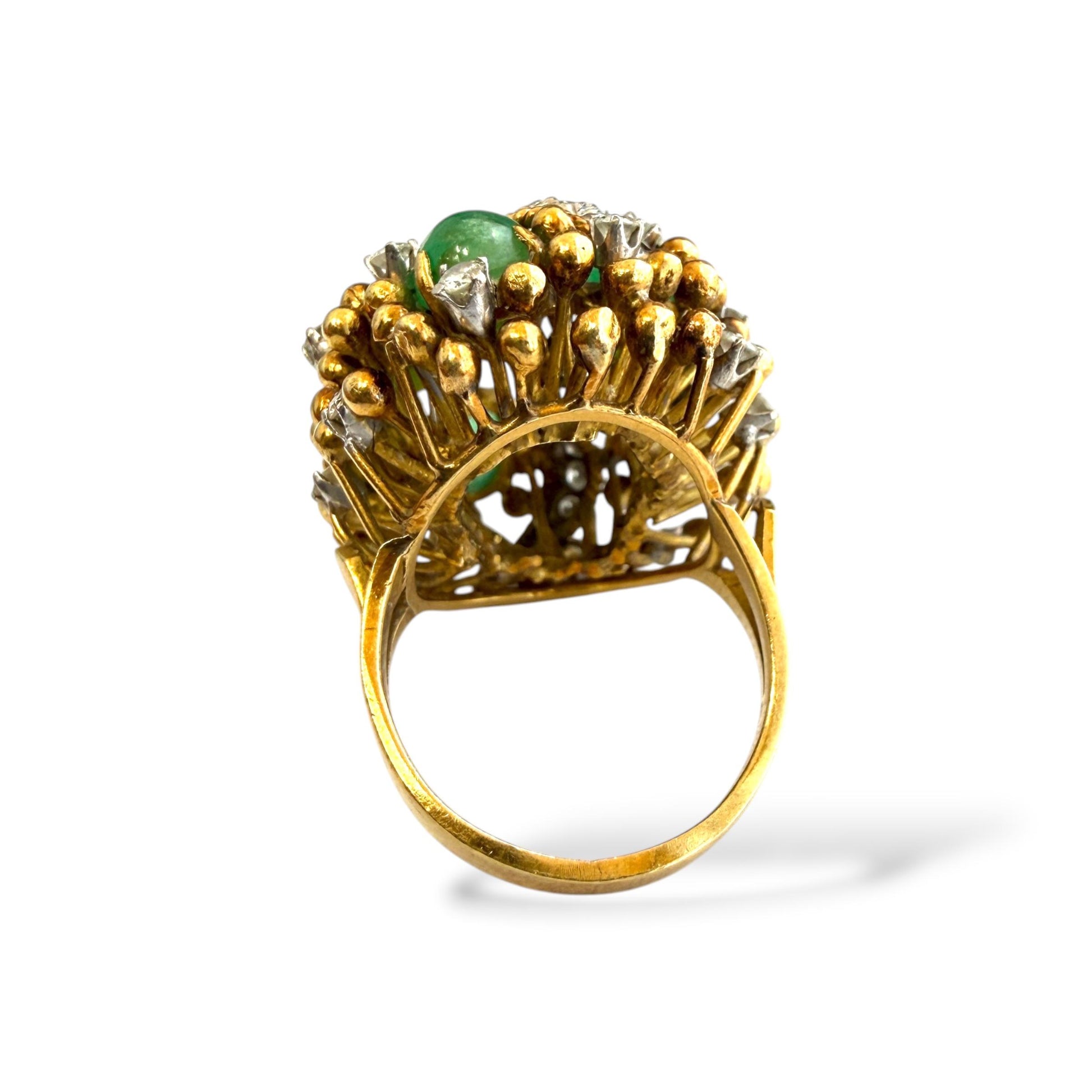 Vintage 18k Yellow Gold Ring with Emeralds and White Diamonds 5.5US 17.13g.