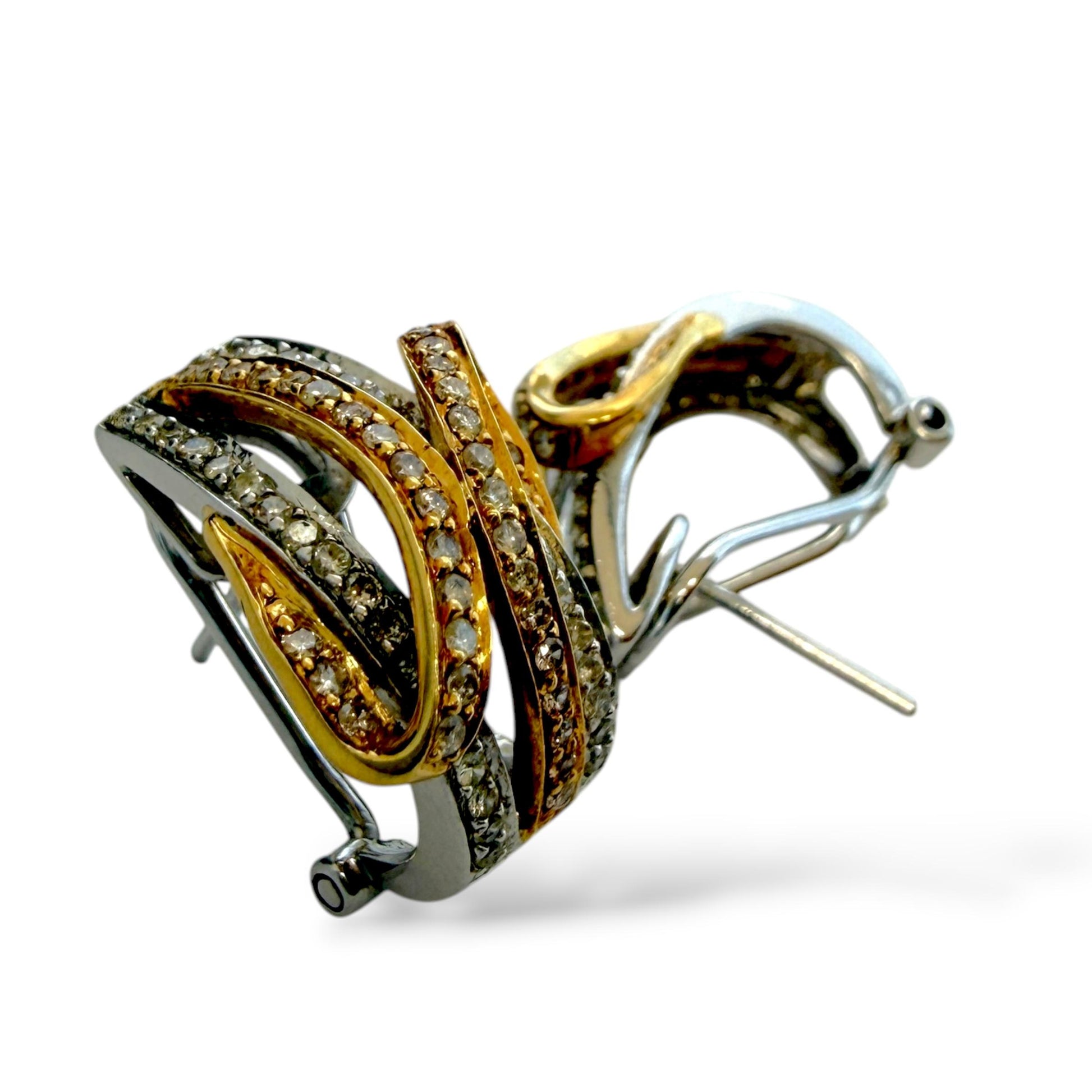 0.75cttw. White Diamond Vintage Earrings Two Tone 18k Gold 6.76g.