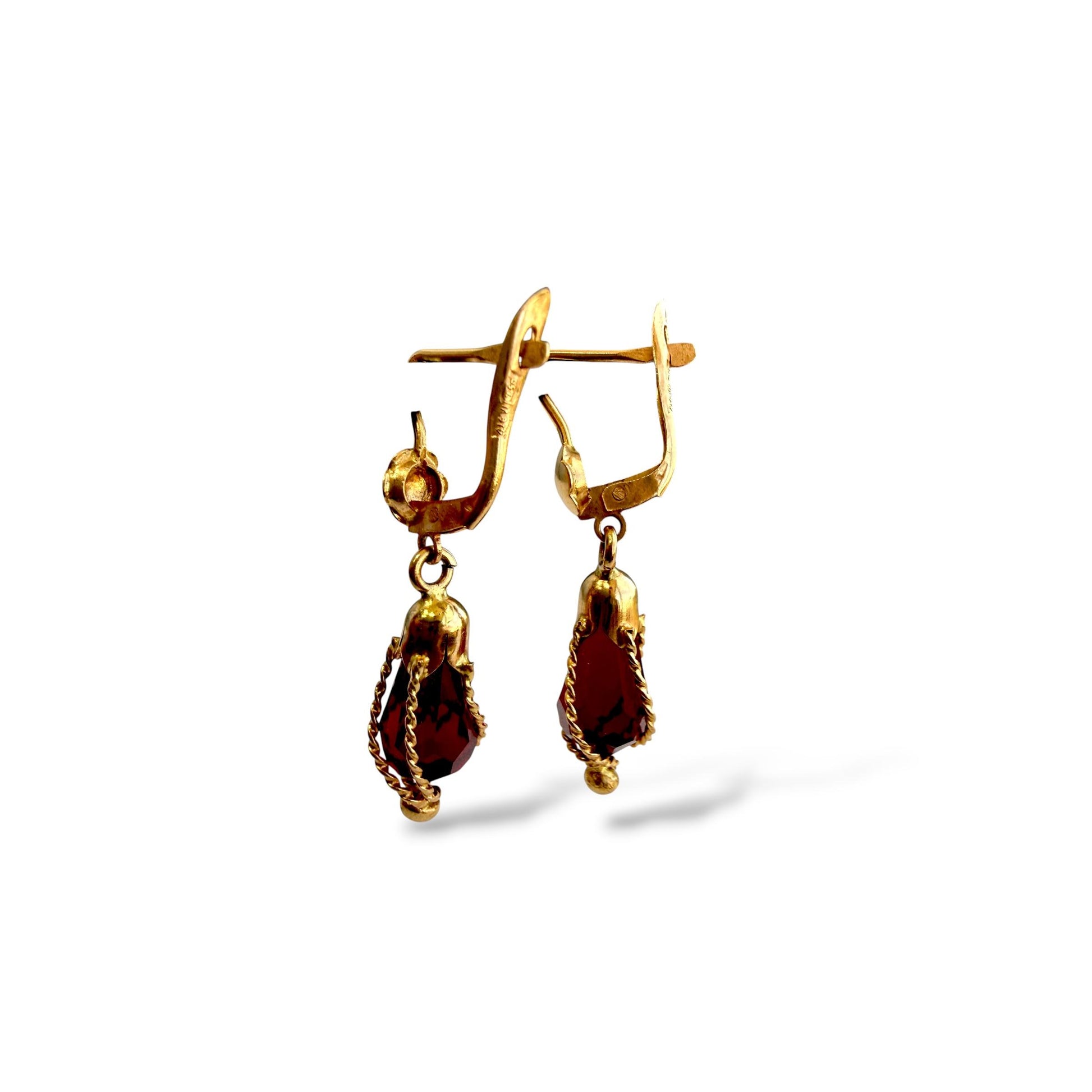 Vintage 18k Dangling Earrings with Red Crystal 4.97g.