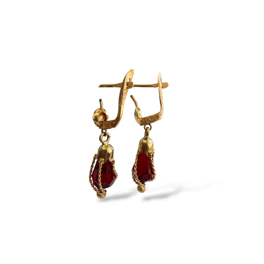 Vintage 18k Dangling Earrings with Red Crystal 4.97g.