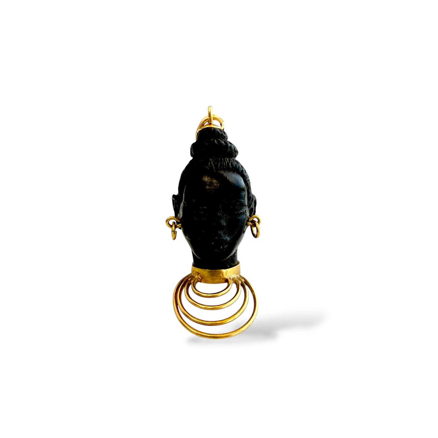 Vintage Blackamoor Carved Ebony Head Pendant Charm in 18k Yellow Gold 6.12g.