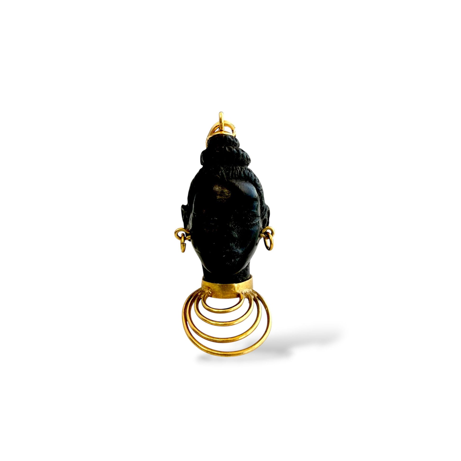 Vintage Blackamoor Carved Ebony Head Pendant Charm in 18k Yellow Gold 6.12g.