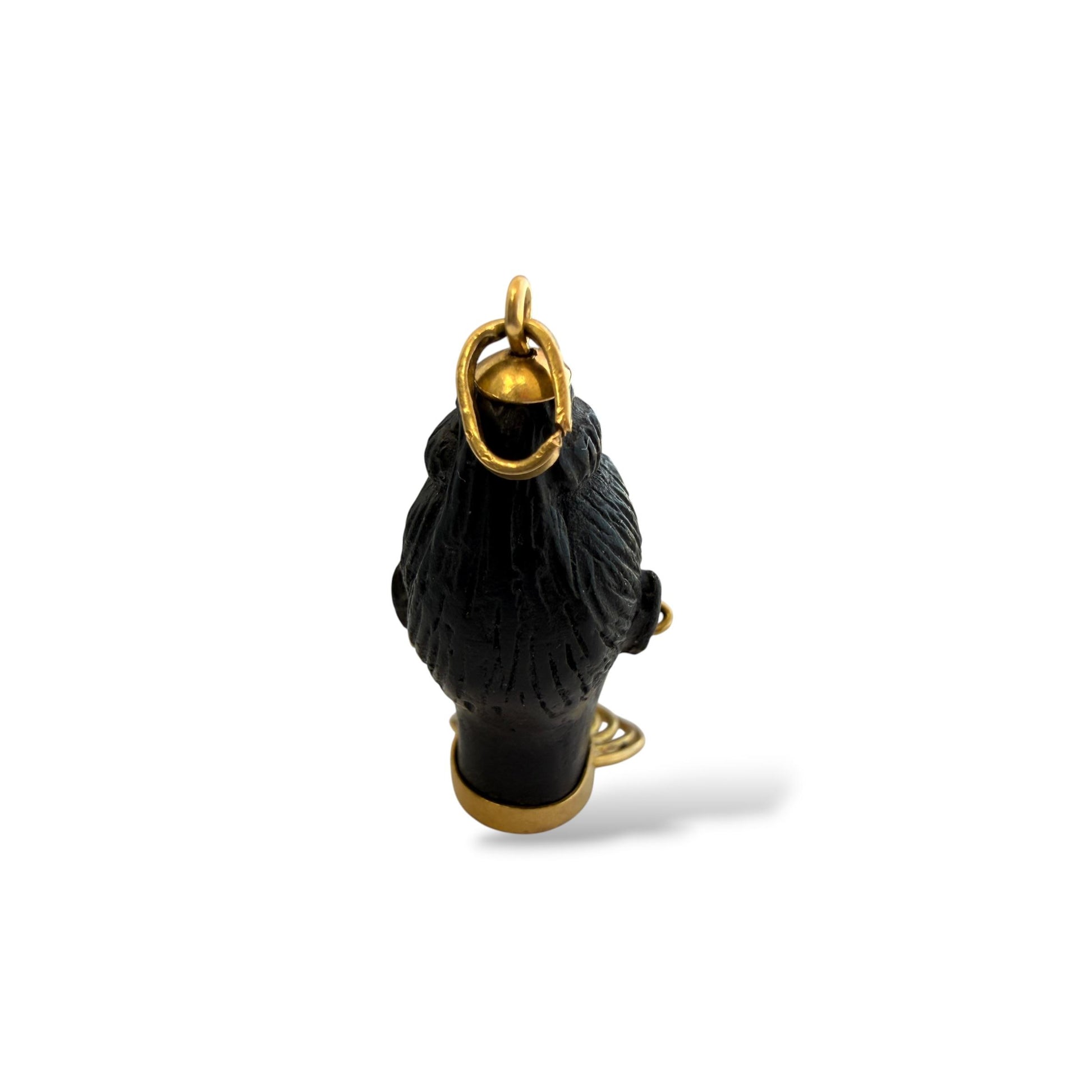 Vintage Blackamoor Carved Ebony Head Pendant Charm in 18k Yellow Gold 6.12g.