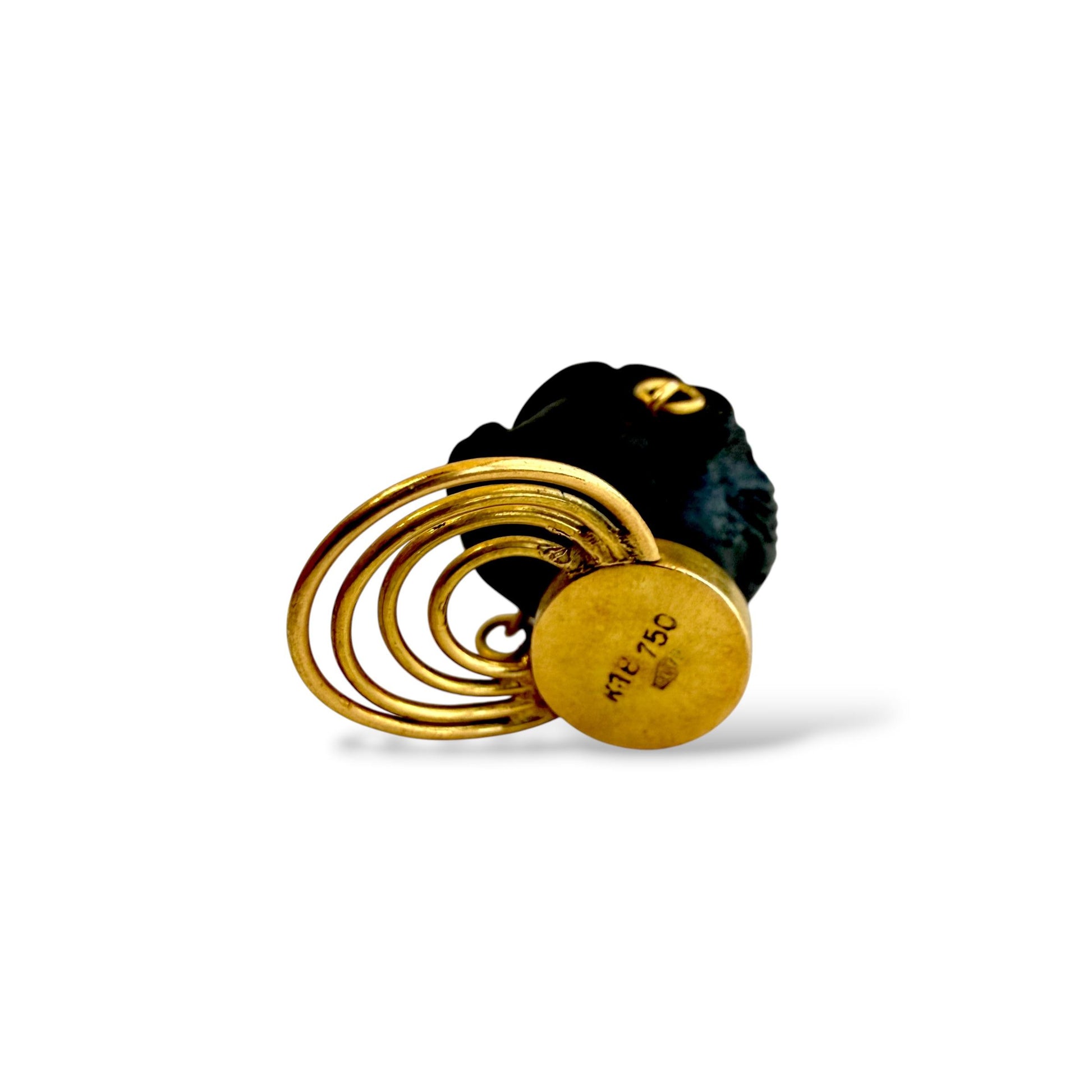 Vintage Blackamoor Carved Ebony Head Pendant Charm in 18k Yellow Gold 6.12g.