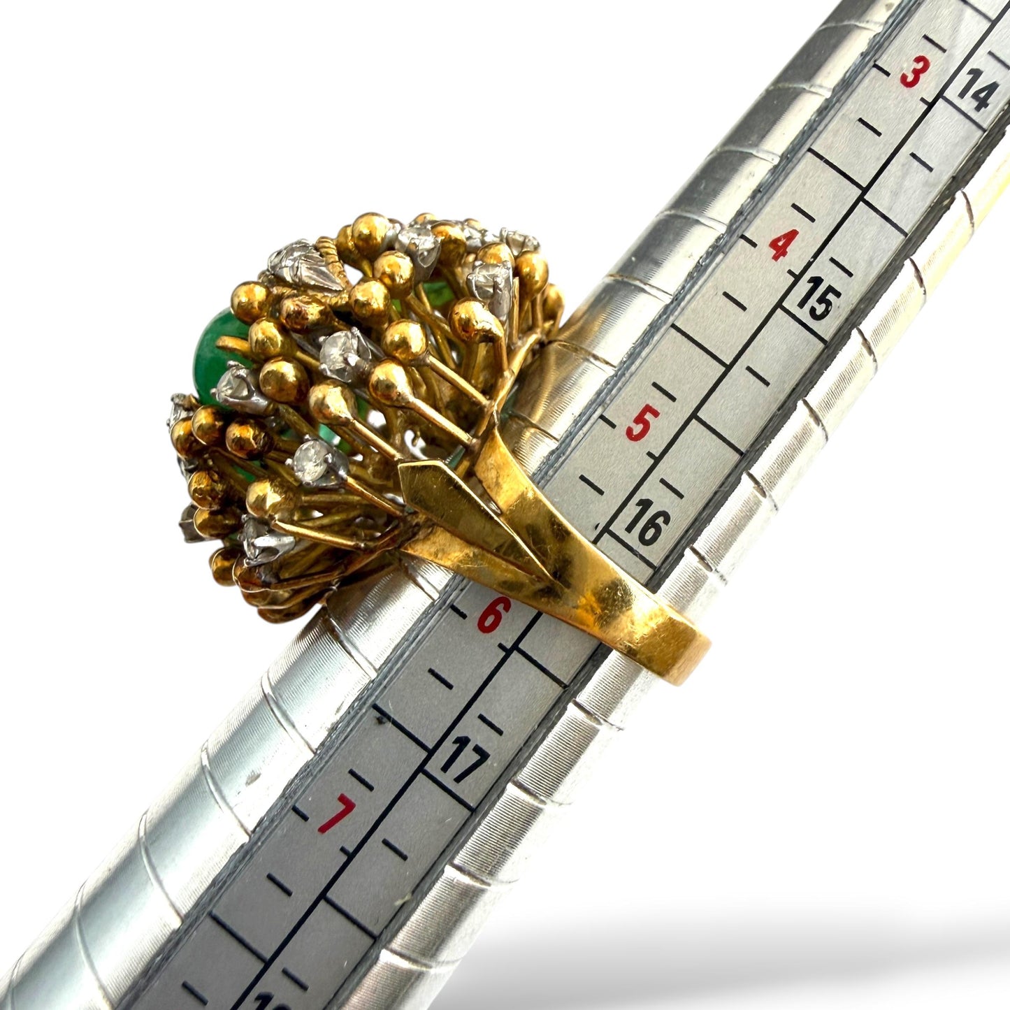 Vintage 18k Yellow Gold Ring with Emeralds and White Diamonds 5.5US 17.13g.