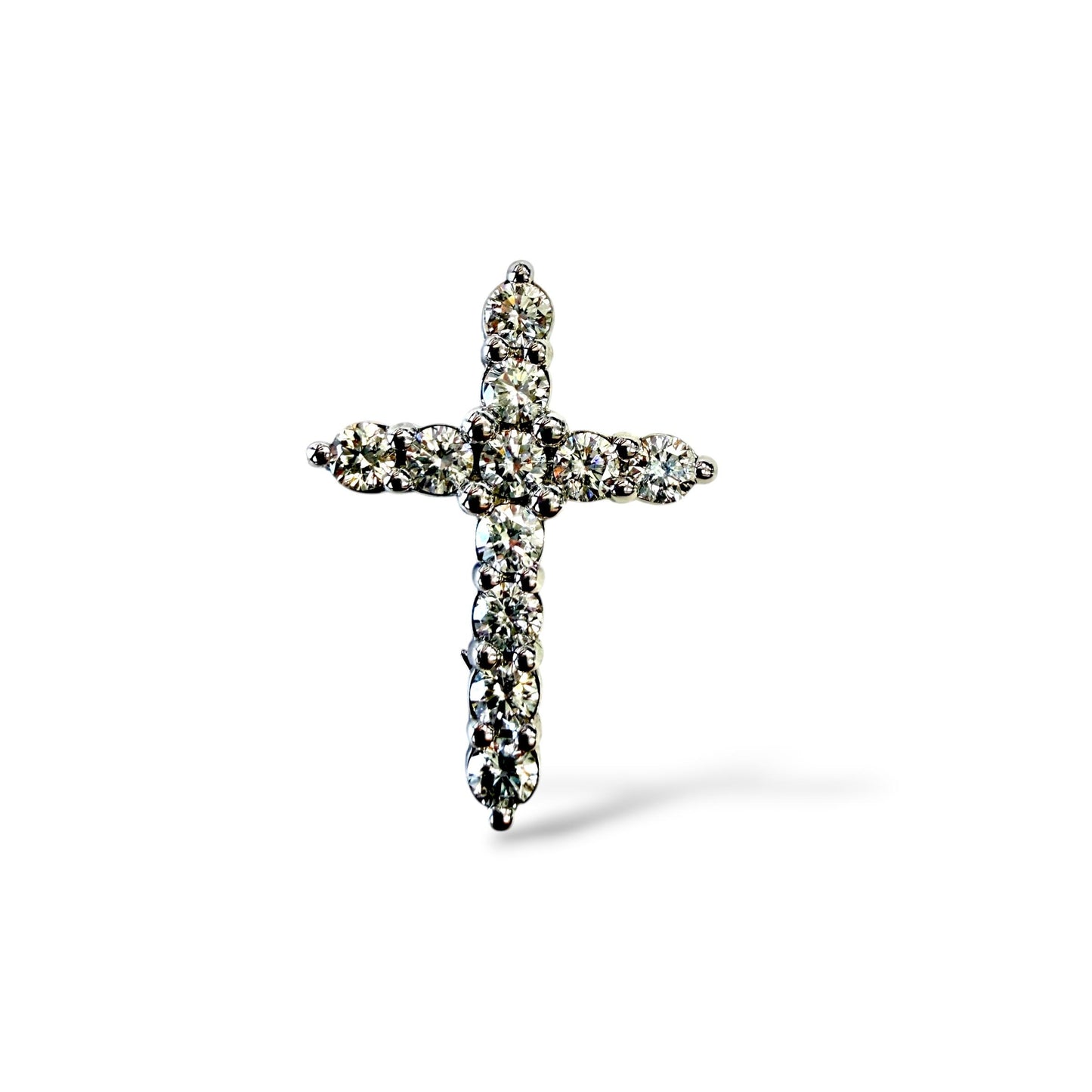 1.20cttw. White Diamond Cross Pendant Necklace in 14k White Gold 2.85g.