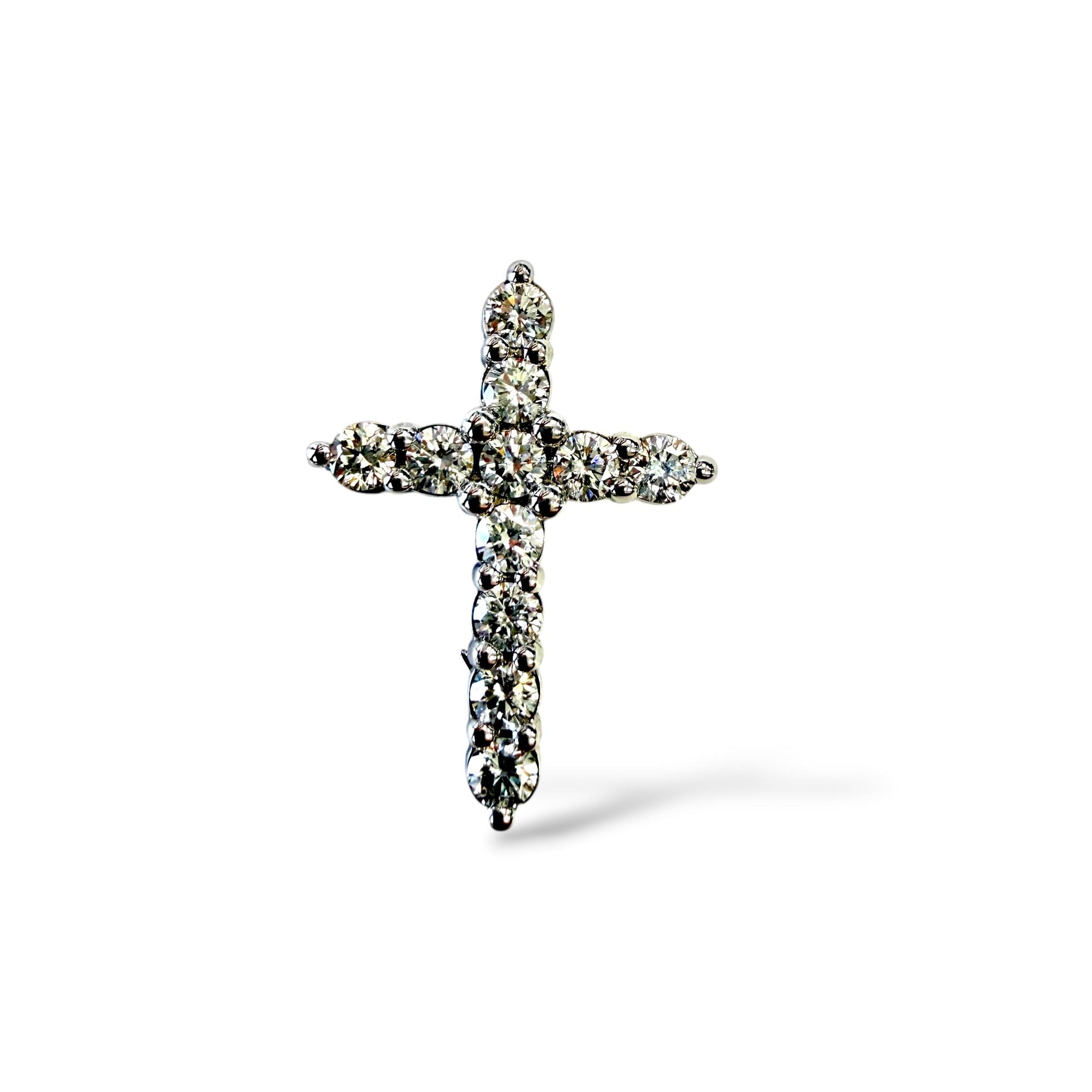 1.20cttw. White Diamond Cross Pendant Necklace in 14k White Gold 2.85g.