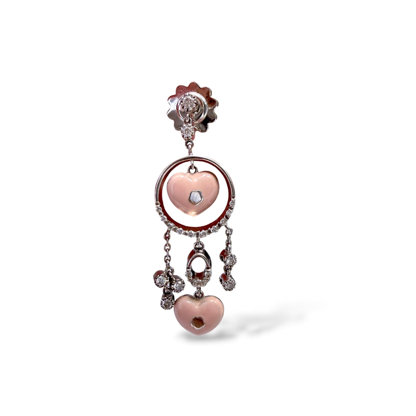 18k White Gold Dangling Heart Earrings with Diamonds 15.13g.