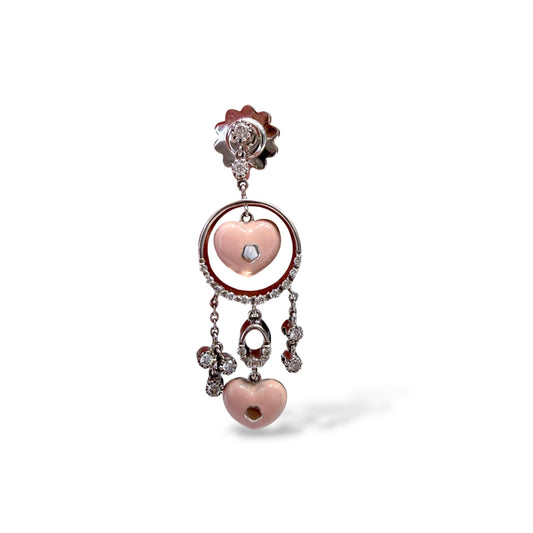 18k White Gold Dangling Heart Earrings with Diamonds 15.13g.