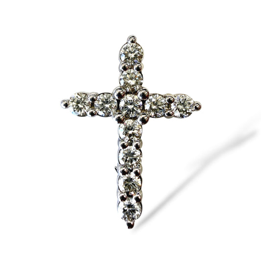 1.20cttw. White Diamond Cross Pendant Necklace in 14k White Gold 2.85g.