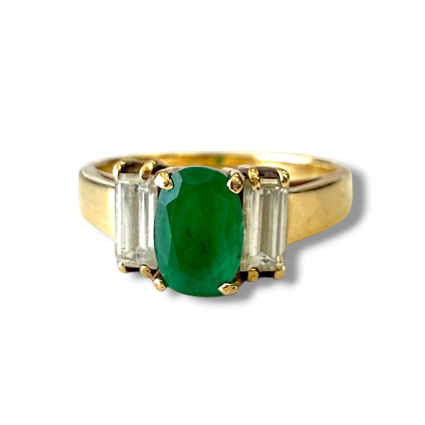 0.85ct. Green Emerald & 0.40cttw White Diamond Vintage Ring in 14K YG 5.5US