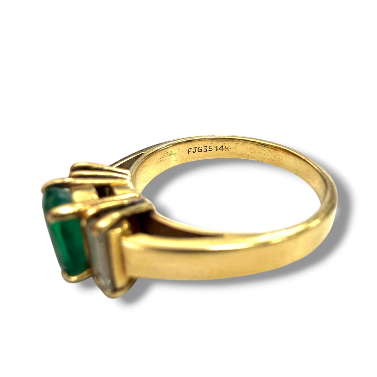 0.85ct. Green Emerald & 0.40cttw White Diamond Vintage Ring in 14K YG 5.5US