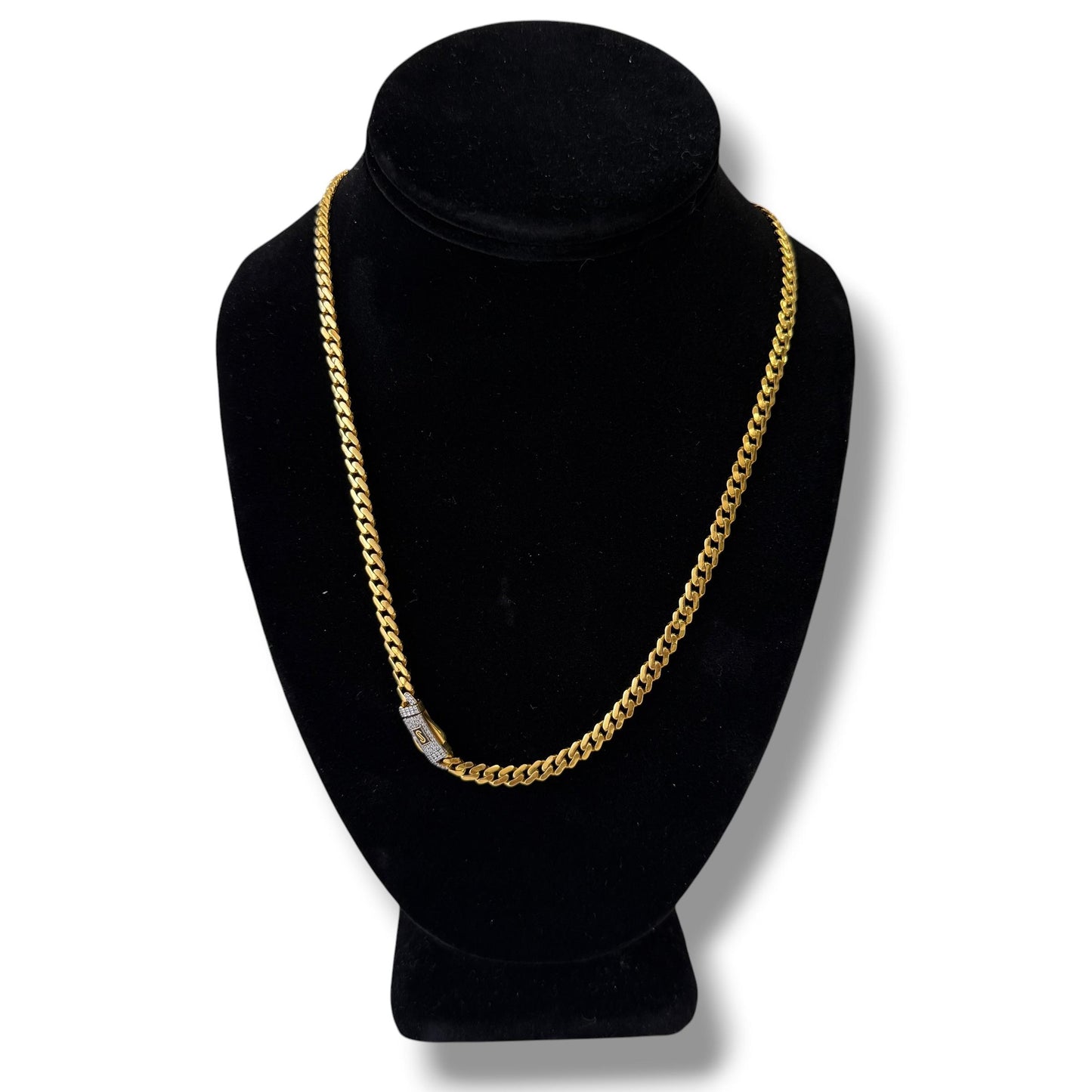 22k Yellow Gold Monaco Chain Necklace with Diamond Lock 19.55g. 22"
