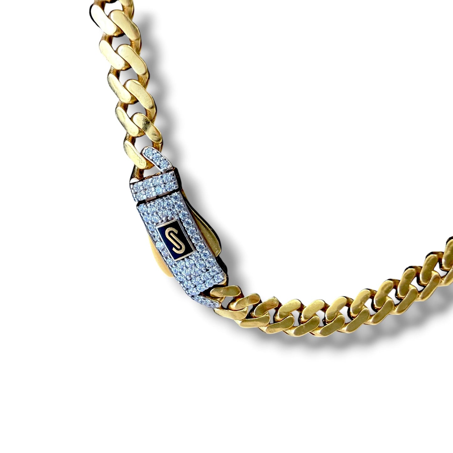 22k Yellow Gold Monaco Chain Necklace with Diamond Lock 19.55g. 22"