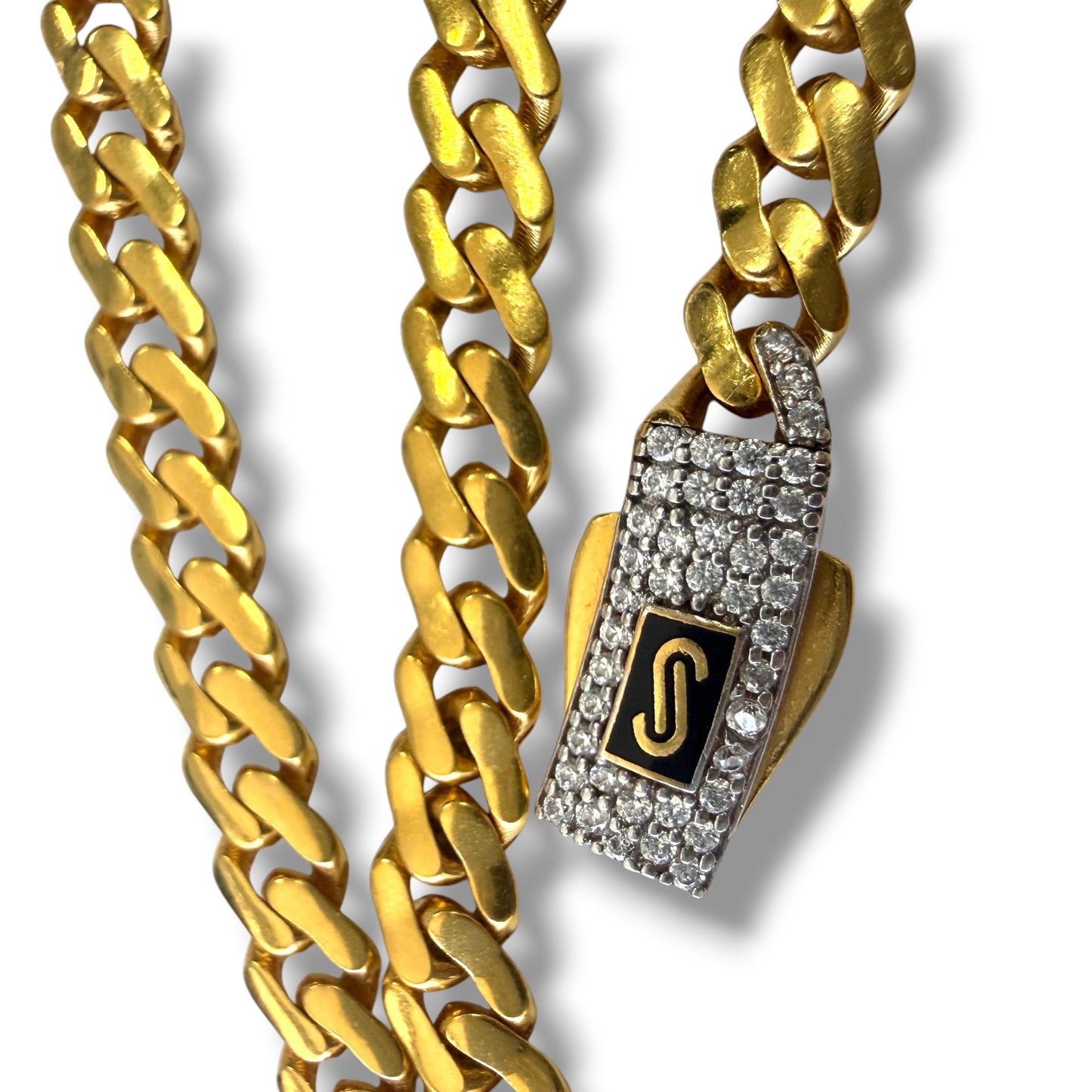 22k Yellow Gold Monaco Chain Necklace with Diamond Lock 19.55g. 22"