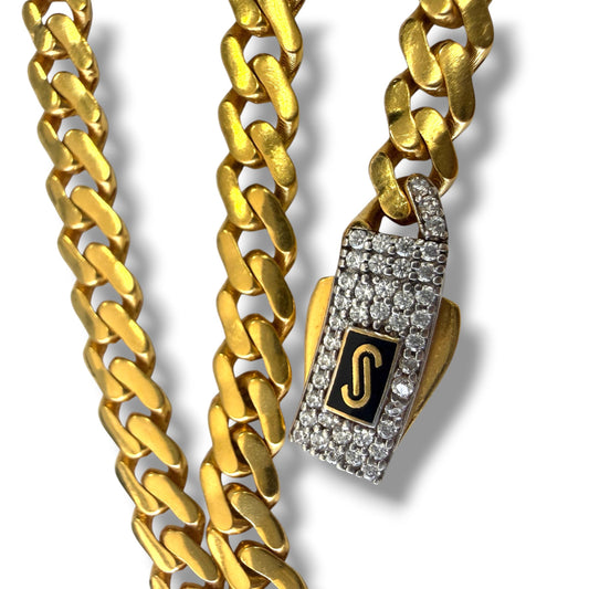 22k Yellow Gold Monaco Chain Necklace with Diamond Lock 19.55g. 22"