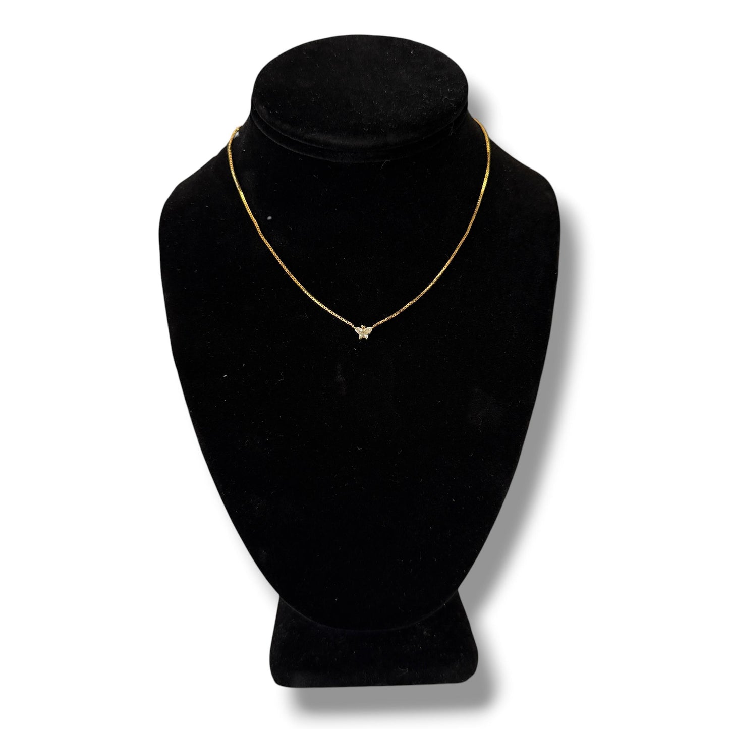 0.20ct Butterfly Cut White Diamond Necklace in 18k Yellow Gold 15" 3.41g.