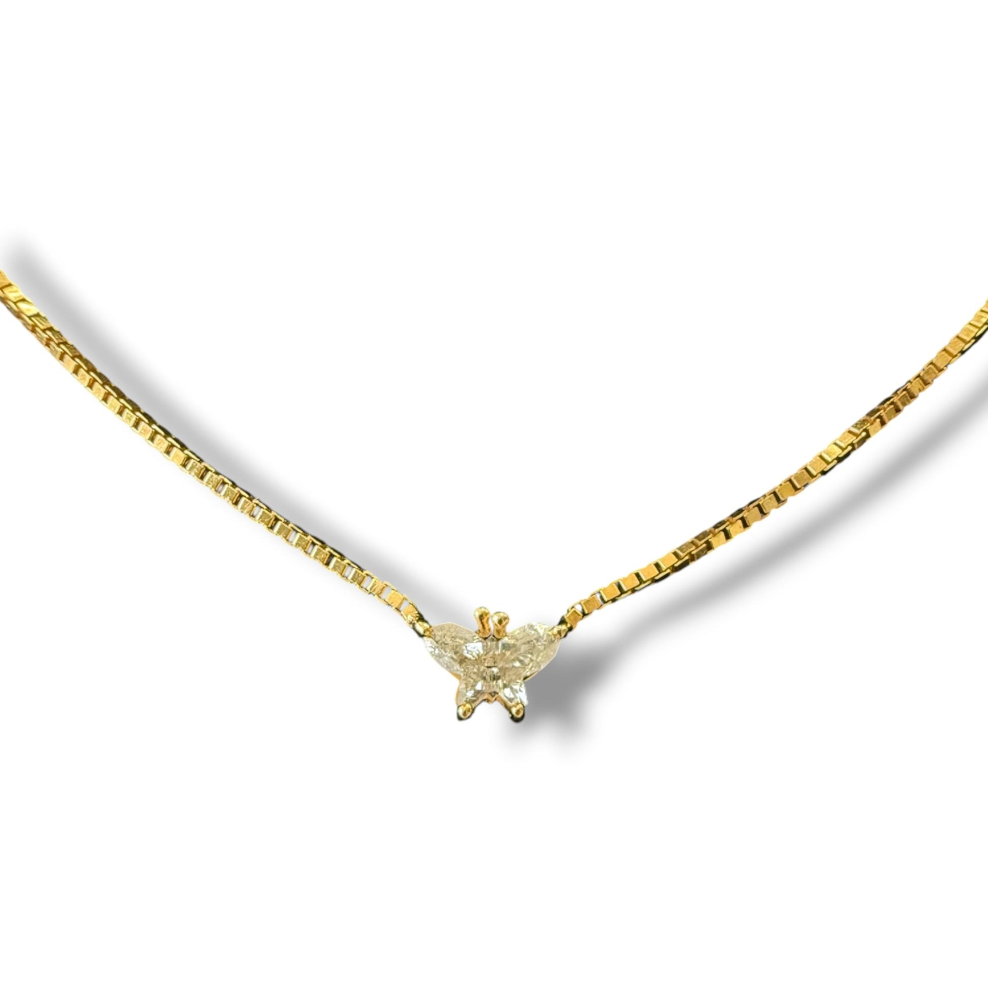 0.20ct Butterfly Cut White Diamond Necklace in 18k Yellow Gold 15" 3.41g.