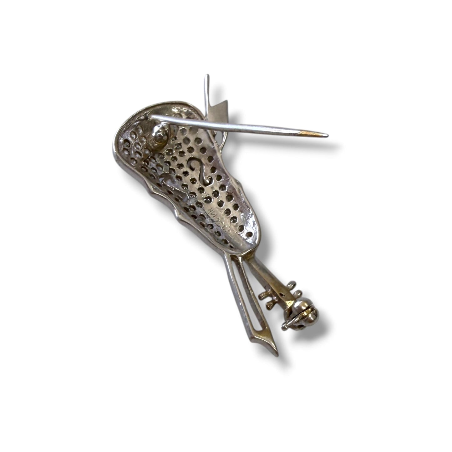 1.05cttw. White Diamond Vintage Violin Brooch in 14k White Gold  7.60g.