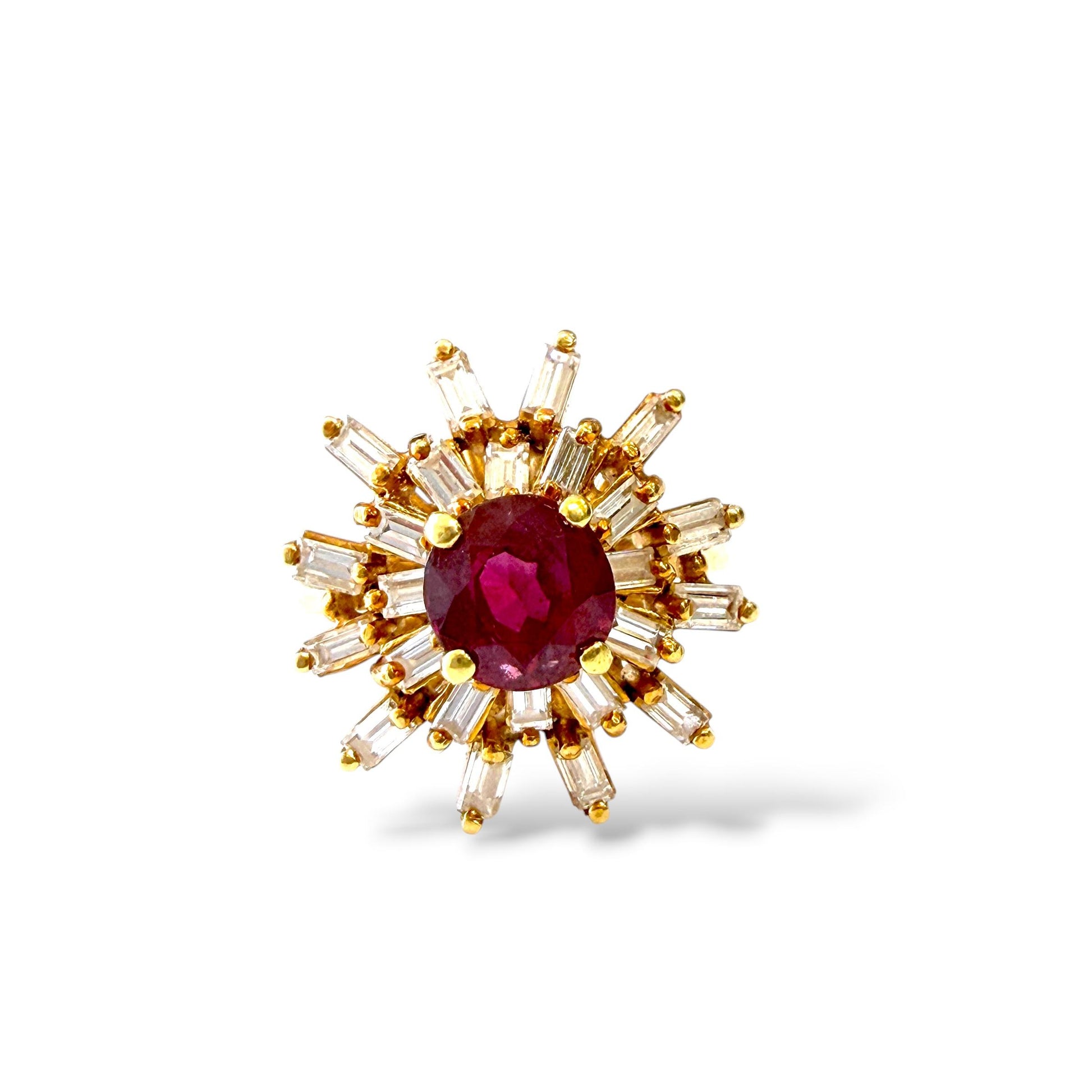 GIA 1.08ct. Red Ruby & 0.23cttw. White Diamond Ring in 18k Yellow Gold 5.25US