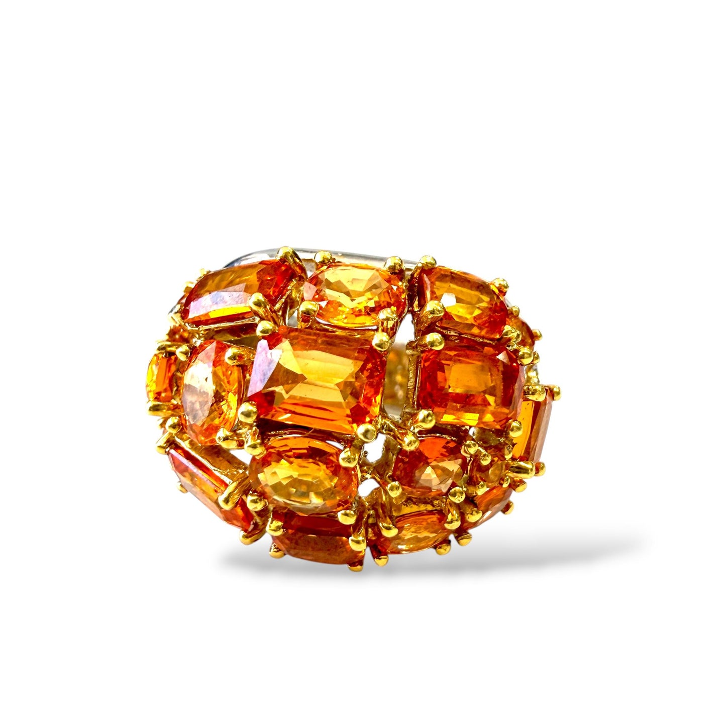 Vitage 9.39cttw. Orange Sapphire Dome Ring in 18k White Gold 15.65g. 6.75US