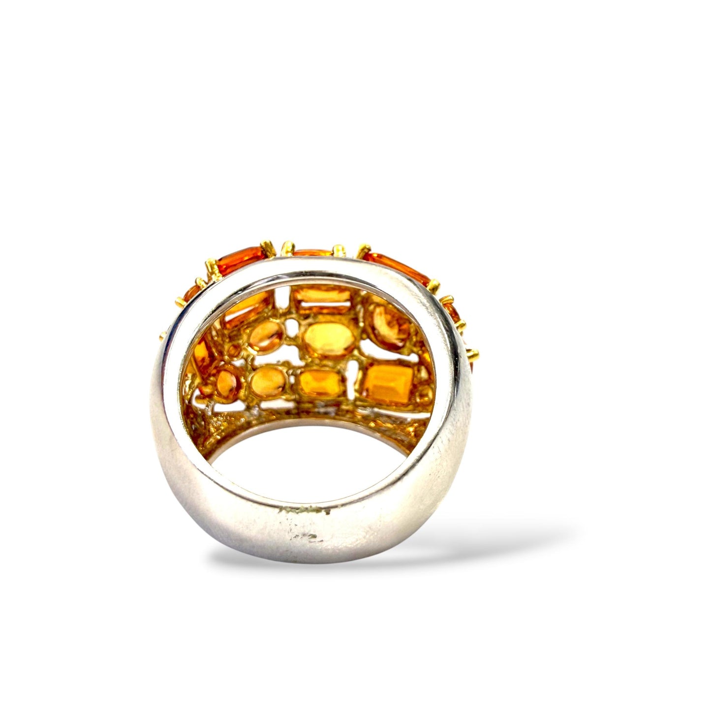 Vitage 9.39cttw. Orange Sapphire Dome Ring in 18k White Gold 15.65g. 6.75US