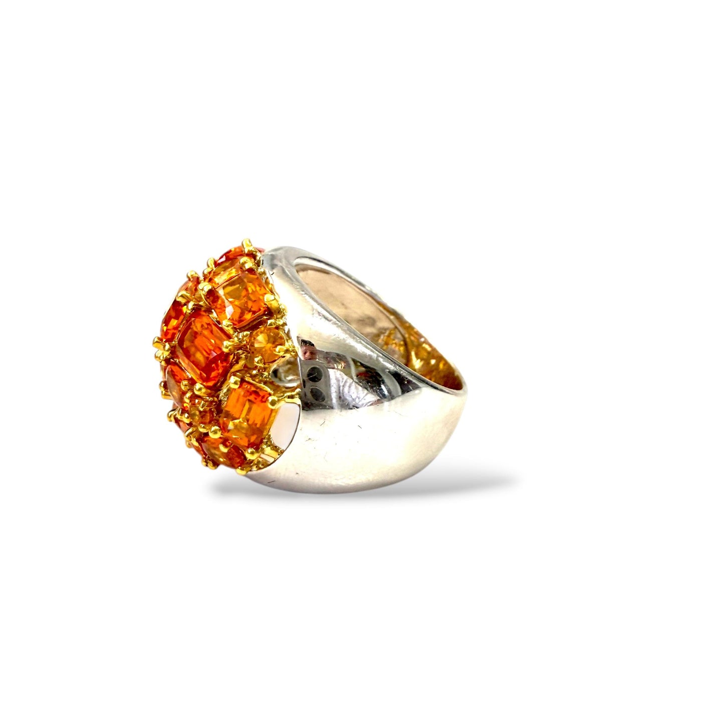 Vitage 9.39cttw. Orange Sapphire Dome Ring in 18k White Gold 15.65g. 6.75US