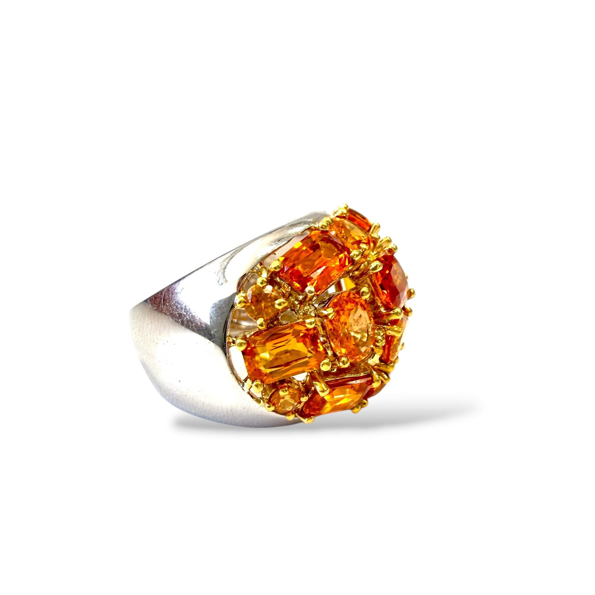 Vitage 9.39cttw. Orange Sapphire Dome Ring in 18k White Gold 15.65g. 6.75US