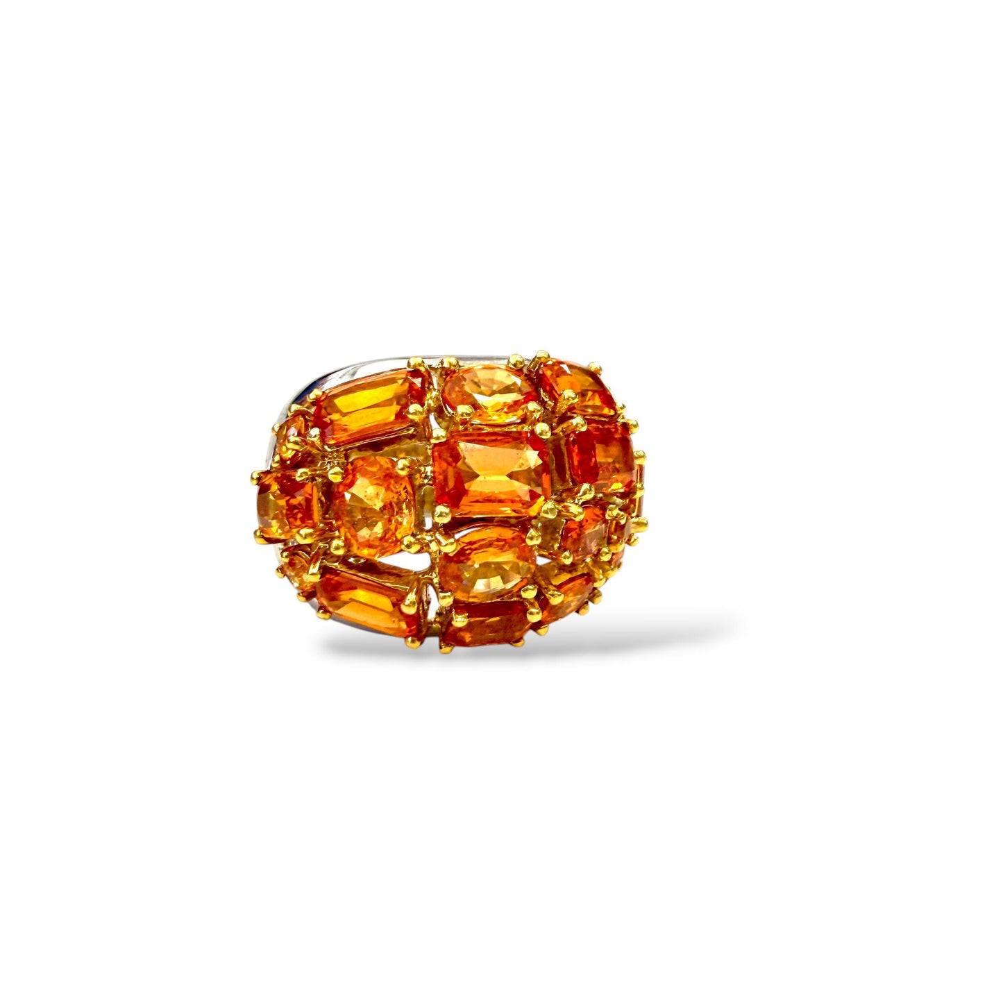 Vitage 9.39cttw. Orange Sapphire Dome Ring in 18k White Gold 15.65g. 6.75US