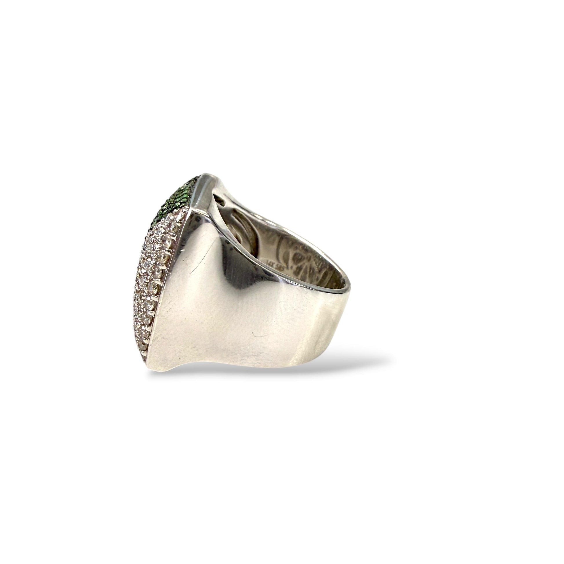 Estate 1.13cttw. White Diamond & 0.94cttw. Peridot Ring in 14k White Gold 17.03g