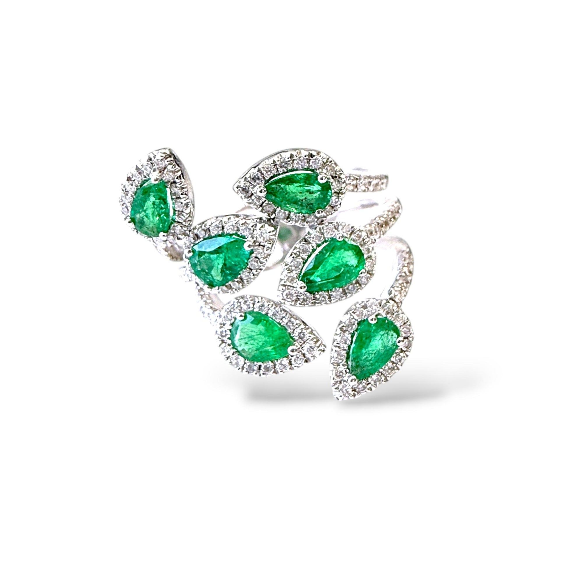 1.39cttw. Green Emerald & 0.58cttw. White Diamond Ring in 18k White Gold 5.5US