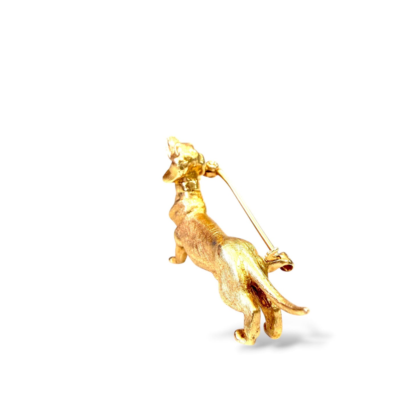14k Yellow Gold  Sausage Dog Brooch with Ruby 8.79g.