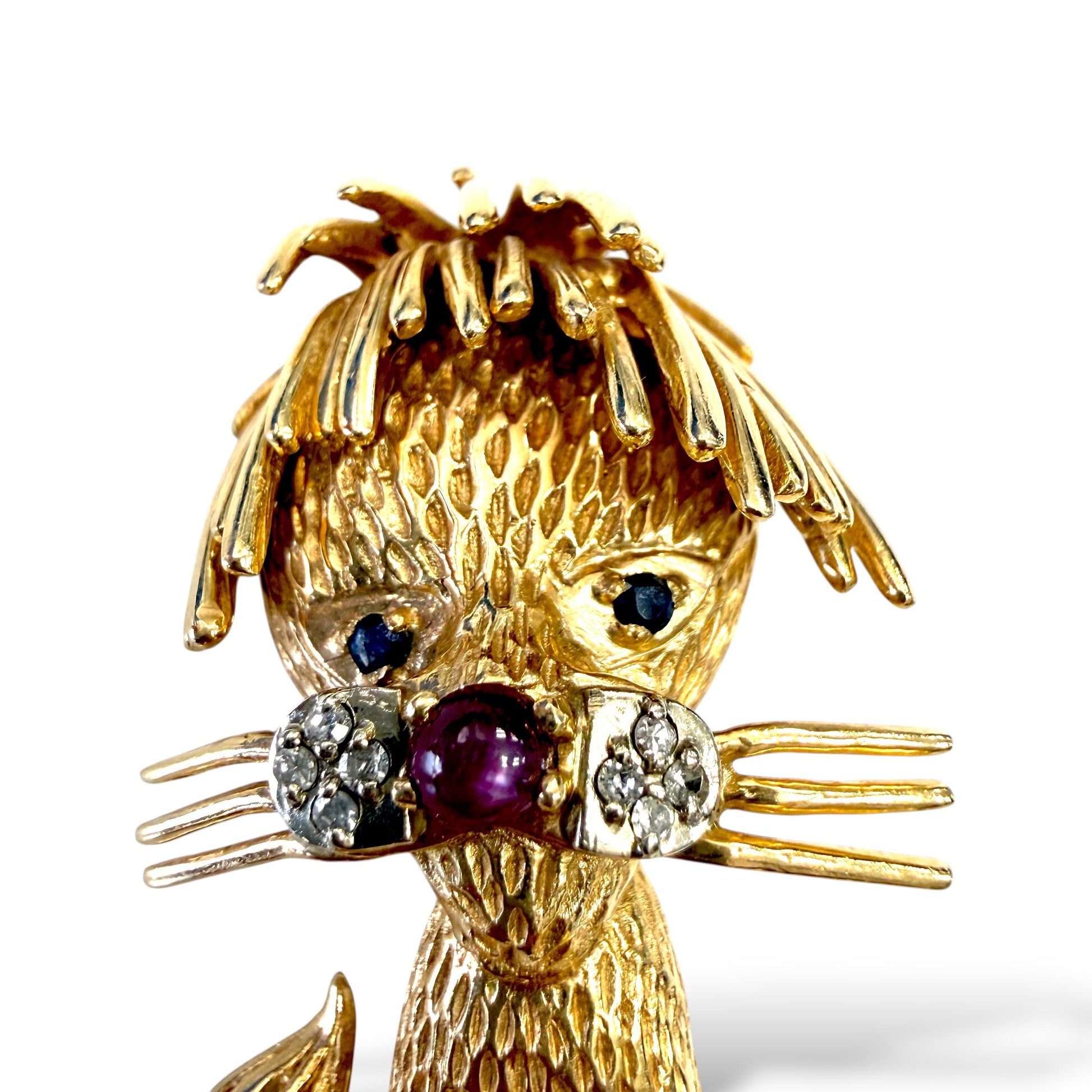 14k Yellow Gold Lion Brooch with Ruby & Diamonds 15.60g.
