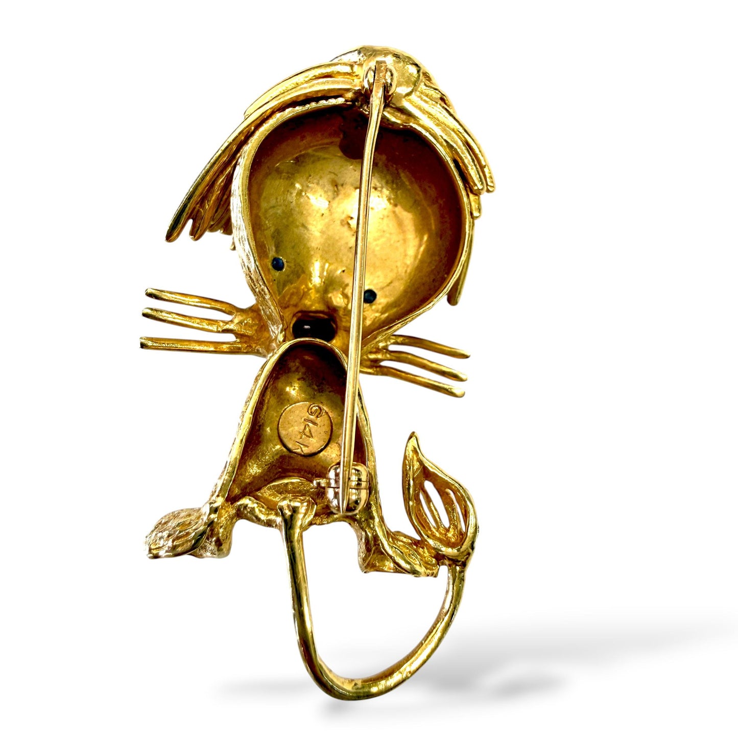 14k Yellow Gold Lion Brooch with Ruby & Diamonds 15.60g.