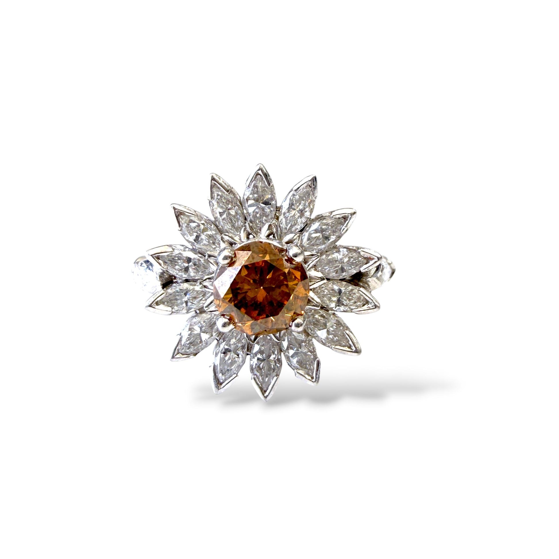GIA 0.93ct. Brown-Orange Diamond & 0.32cttw. White Diamond Platinum Ring 6.25US