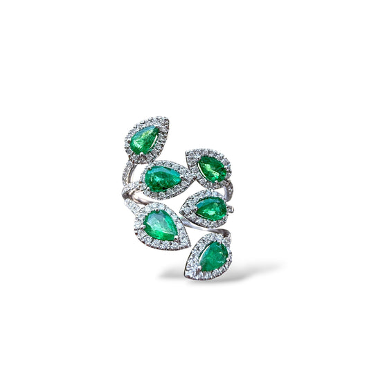 1.39cttw. Green Emerald & 0.58cttw. White Diamond Ring in 18k White Gold 5.5US