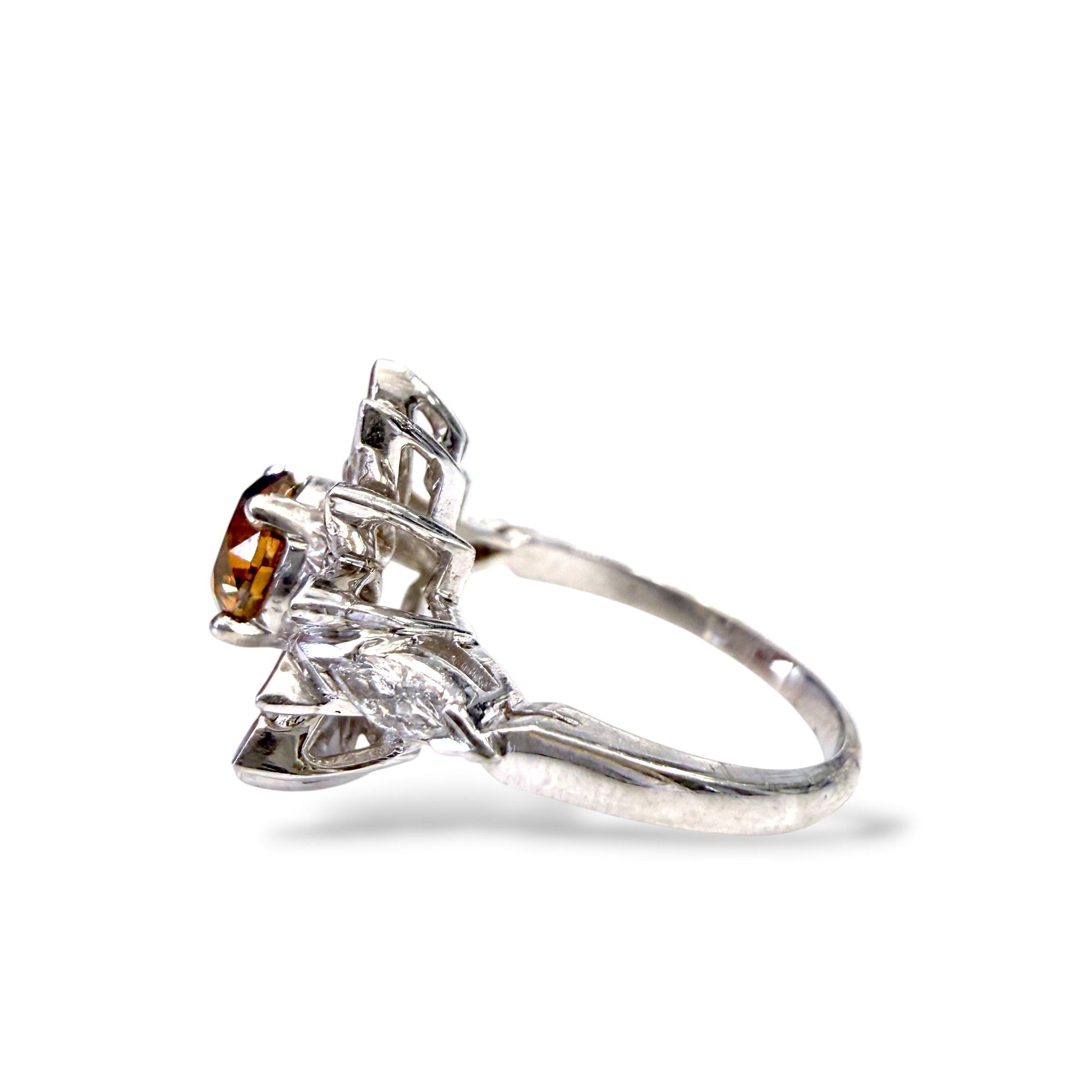 GIA 0.93ct. Brown-Orange Diamond & 0.32cttw. White Diamond Platinum Ring 6.25US