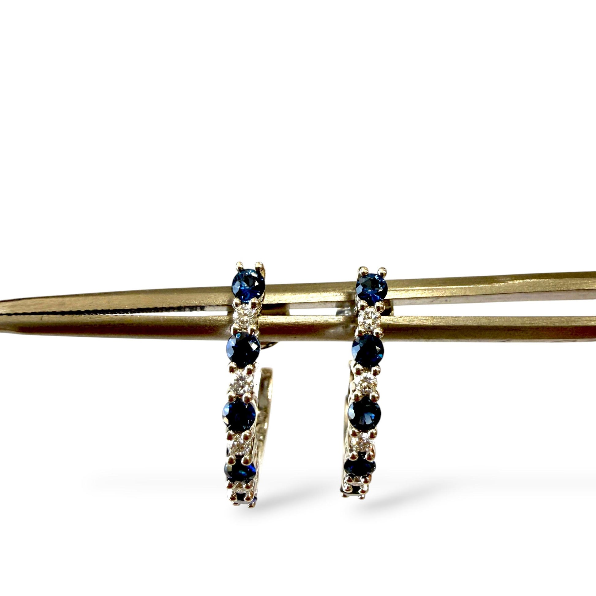 0.30cttw Blue Sapphire & 0.30cttw Diamond Hoops Earrings in 14k White Gold 3.36g