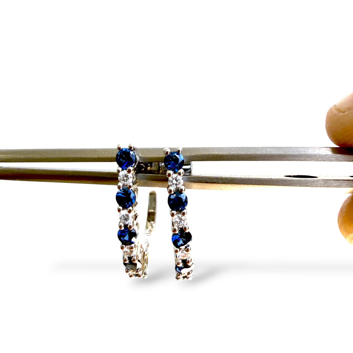 0.30cttw Blue Sapphire & 0.30cttw Diamond Hoops Earrings in 14k White Gold 3.36g