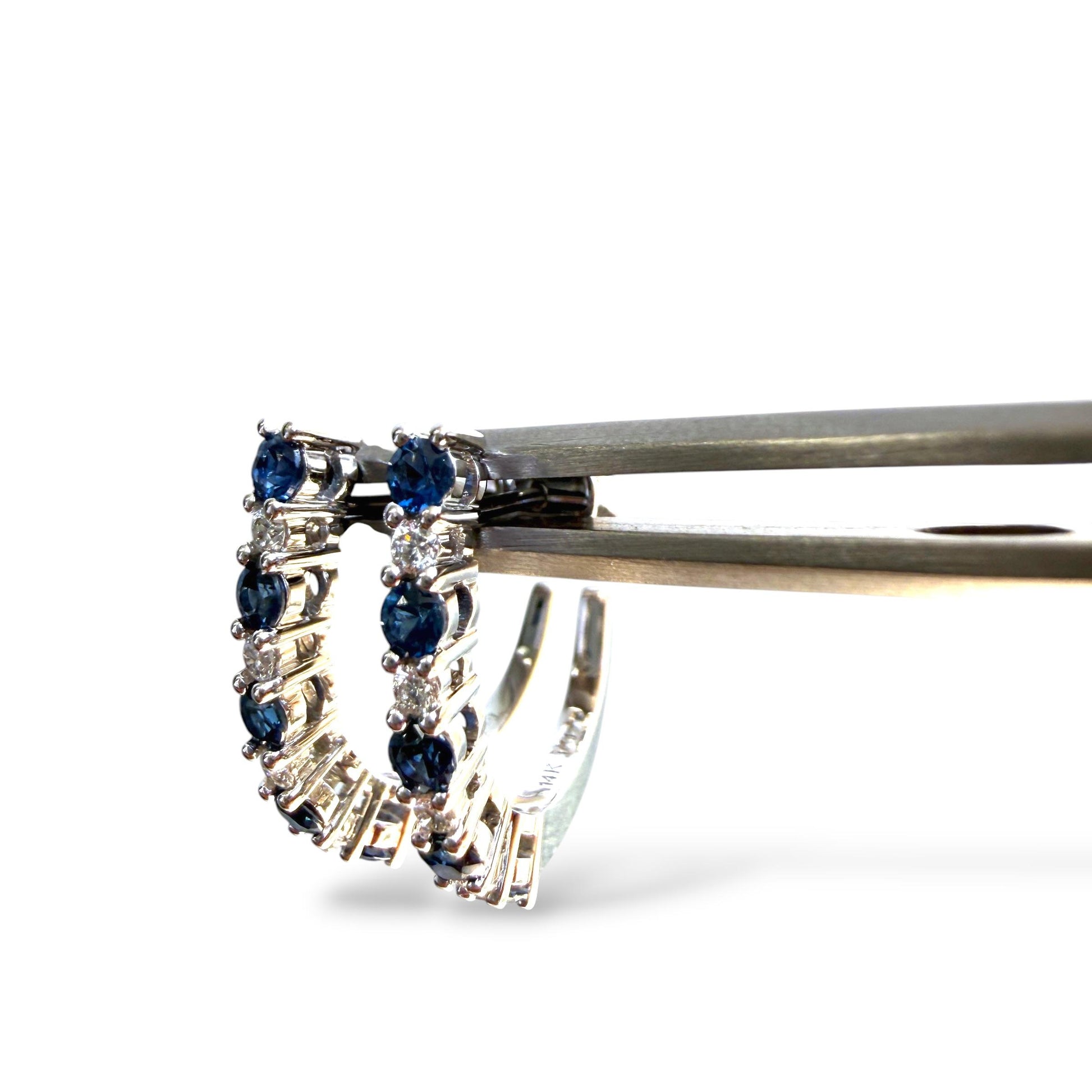 0.30cttw Blue Sapphire & 0.30cttw Diamond Hoops Earrings in 14k White Gold 3.36g