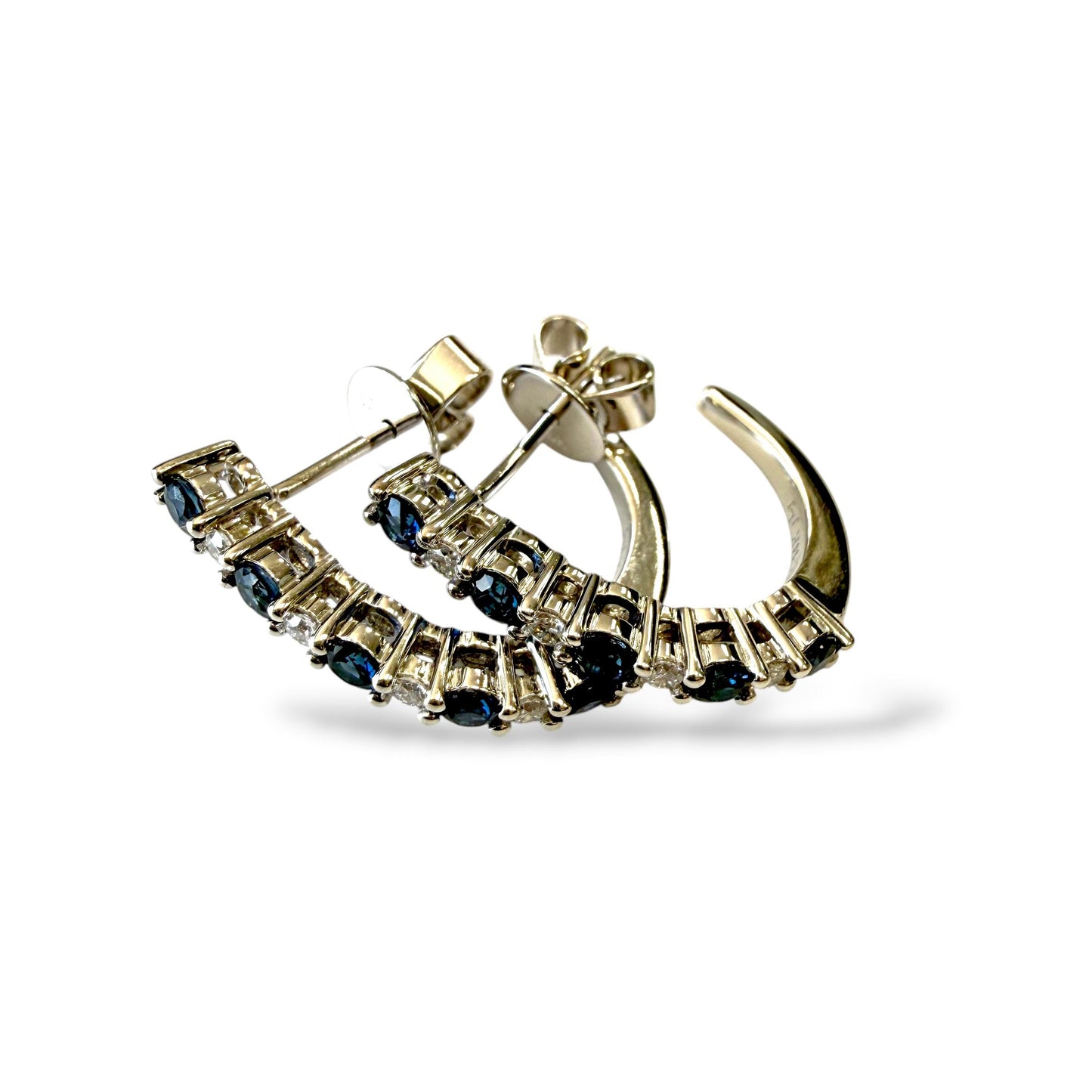 0.30cttw Blue Sapphire & 0.30cttw Diamond Hoops Earrings in 14k White Gold 3.36g