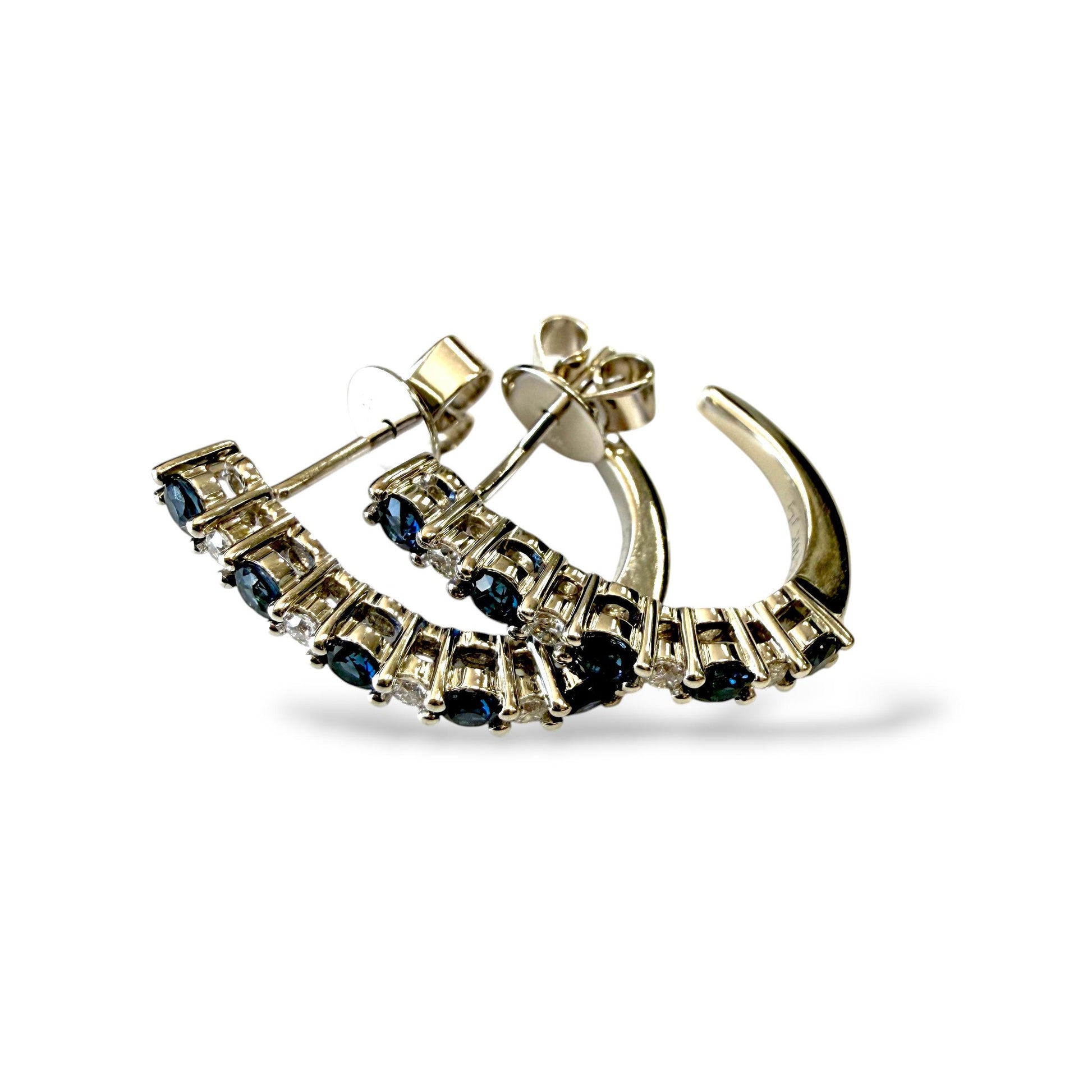 0.30cttw Blue Sapphire & 0.30cttw Diamond Hoops Earrings in 14k White Gold 3.36g